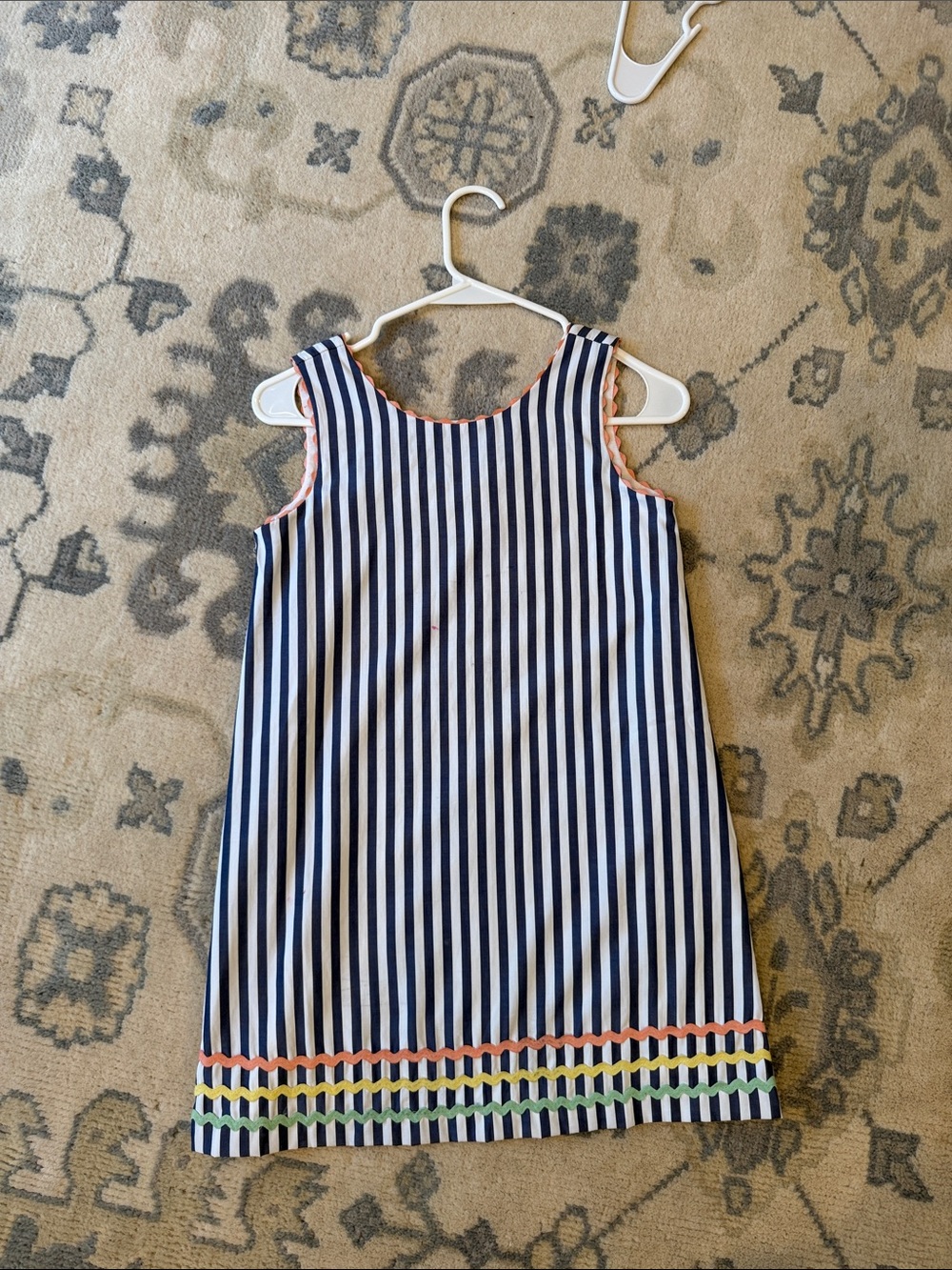 Girls Navy & White Duffield Lane Striped Summer Dress with Color Trim
